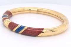 Incredible 18kt Yellow Gold Red and Blue Enamel Bangle Bracelet