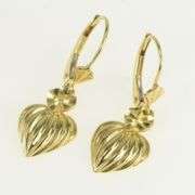 14K Yellow Gold Puffy Heart Love Symbol Dangle Earrings