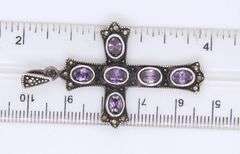 Vintage 925 Sterling Silver Amethyst Cross Pendant