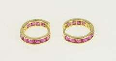 14K Yellow Gold 11.9mm Syn. Ruby Huggies Hoop Earrings