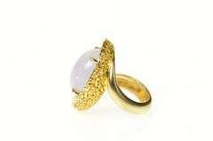14K Yellow Gold Pale Blue Agate Cabochon Swirl Statement Ring