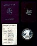 3 Diff. Gem Proof $1 Silver Eagles: 1987, 1988, & 1989. Box/COA