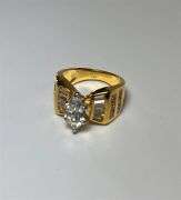 WOW!!!  Ladies Sparkling 14 Kt Yellow Gold Plated Rare 3.35 Ct Marquis Cut Lab Simulated Diamond Ring