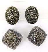 3 Pairs of Sterling Gemstone Clip Earrings