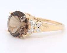 14kt Yellow gold smoky quartz and diamond accent ring