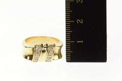 14K Yellow Gold 1940's Diamond Squared Ribbon Statement Ring