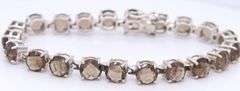 925 Sterling silver round brilliant cut smokey quartz tennis bracelet