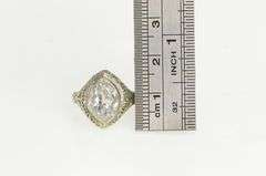 14K White Gold Marquise CZ Ornate Filigree Statement Ring