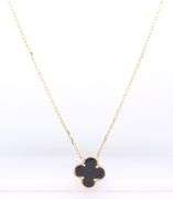 14kt yellow gold black onyx clover pendant on chain necklace