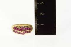 14K Yellow Gold Princess Natural Ruby Encrusted Band Ring