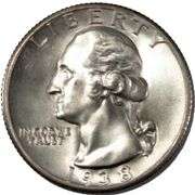 GEM BU 1938  Frosty White Washington Quarter