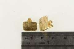 14K Yellow Gold Diamond Cut Woven Square Stud Earrings