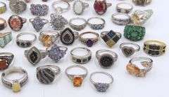 Big group lot of vintage 925 sterling silver gemstone rings