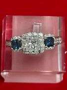 CERTIFIED 14K HITE GOLD DIAMOND AND SAPPHIRE RING