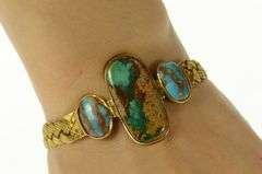 18K Yellow Gold Elaborate Turquoise Woven Braided Chain Bracelet