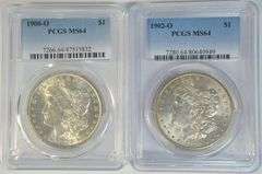 Near Gem BU 1900-O & 1902-O Morgan Silver Dollars. PCGS MS64