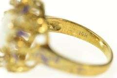 14K Yellow Gold Victorian Opal Diamond Enamel Halo Cocktail Ring