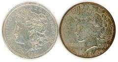 2 Different US Silver Dollars: 1921 & 1934