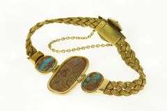 18K Yellow Gold Elaborate Turquoise Woven Braided Chain Bracelet