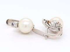 Vintage white gold 8mm fresh water pearl earrings