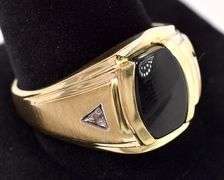 Ambitious 10K Yellow Gold Black Onyx and Diamond Men's Ring