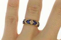 14K Yellow Gold Royal Blue Enamel CZ Statement Band Ring