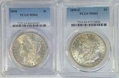 Blazing nearly Gem BU 1898 & 1898-O Morgan Dollars. PCGS MS64