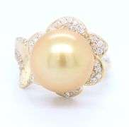 Divine Yellow Gold 12.5mm Golden South Sea Pearl and Diamond Ring