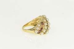 14K Yellow Gold Pearl Garnet Domed Striped Statement Ring