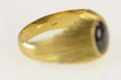 18K Yellow Gold 1960's Grey Cat's Eye Grooved Retro Ring