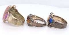Group Lot of 3 Vintage 925 Sterling Silver Gemstone Rings