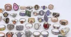 Big group lot of vintage 925 sterling silver gemstone rings