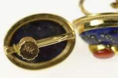 14K Yellow Gold Lapis Lazuli Coral Beetle Bug Screw Back Earrings