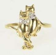 10K Yellow Gold Cat's Diamond Collar Love Kitten Pet Ring