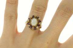 14K Yellow Gold Victorian Opal Diamond Enamel Halo Cocktail Ring
