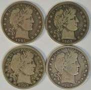 4 Different Barber Half Dollars in nice collectible VG conditions