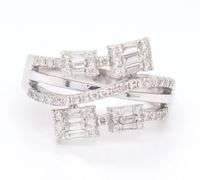 14kt White gold 1ctw princess, round and baguette bypass diamond ring