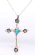 925 Sterling silver turquoise cross pendant on rope chain necklace