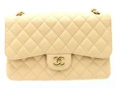 CHANEL  Caviar Quilted in Beige Jumbo Double Flap Handbag w/ Box & Dustbag