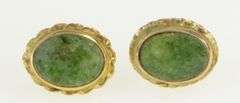14K Yellow Gold Oval Nephrite Vintage Classic Stud Earrings