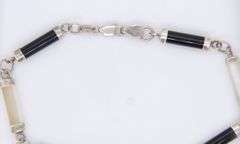 Vintage 925 Sterling Silver Black Onyx and Opal Link Bracelet