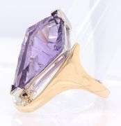 Attractive Two Tone Gold Kite Fantasy Cut Amethyst Ring