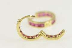 14K Yellow Gold 11.9mm Syn. Ruby Huggies Hoop Earrings