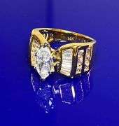 WOW!!!  Ladies Sparkling 14 Kt Yellow Gold Plated Rare 3.35 Ct Marquis Cut Lab Simulated Diamond Ring