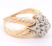 14kt two tone gold diamond cluster halo ring