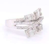 14kt White gold 1ctw princess, round and baguette bypass diamond ring
