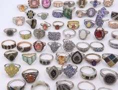 Big group lot of vintage 925 sterling silver gemstone rings