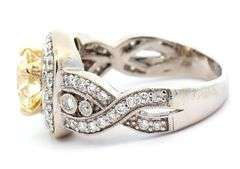 1.36ct Transition Cut Yellow Diamond and 0.65ctw White Diamond Frame Vintage Inspired Engagement Ring in 18K