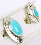 2 Large Sterling Turquoise Navajo Rings