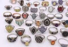 Big group lot of vintage 925 sterling silver gemstone rings